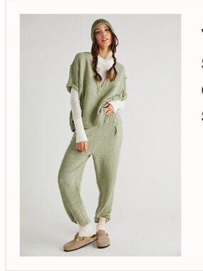 Free People Jayni Set Medium FP Beach Light Sage Green Textured Sweater Pant Set